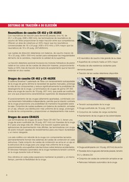 6
Neumáticos de caucho CR 452 y CR 452RX
Con neumáticos de tracción para demanda pesada, lona 16, de
23,1 x 26 pulg. (586 x 6