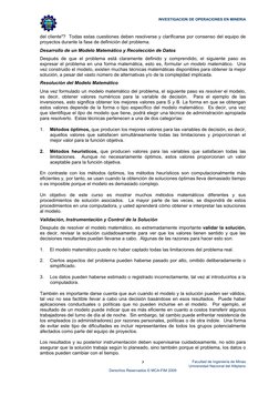 INVESTIGACION DE OPERACIONES EN MINERIA 
 
Facultad de Ingeniería de Minas 
Universidad Nacional del Altiplano 
Derechos Rese