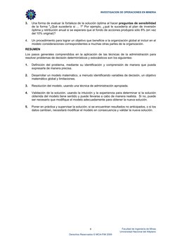 INVESTIGACION DE OPERACIONES EN MINERIA 
 
Facultad de Ingeniería de Minas 
Universidad Nacional del Altiplano 
Derechos Rese