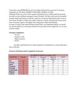 In past three years PRIMARK has got lot of rights which are been reserved. Its strongest 
competitors are TK MAX, MARKS N SPE