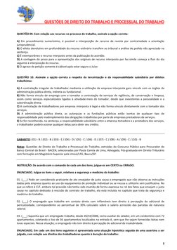 QUESTÕES DE DIREITO DO TRABALHO E PROCESSUAL DO TRABALHO 
 
 
3 
 
QUESTÃO 09. Com relação aos recursos no processo