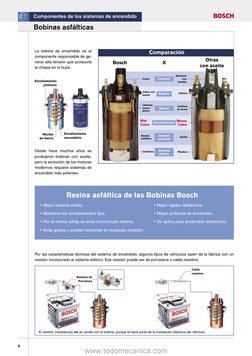 www.todomecanica.com
6
Bobinas asfálticas
La bobina de encendido es el 
componente responsable de ge-
nerar alta tensión que