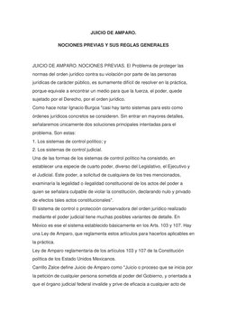 JUICIO DE AMPARO. 
NOCIONES PREVIAS Y SUS REGLAS GENERALES 
 
JUICIO DE AMPARO. NOCIONES PREVIAS. El Problema de proteger las