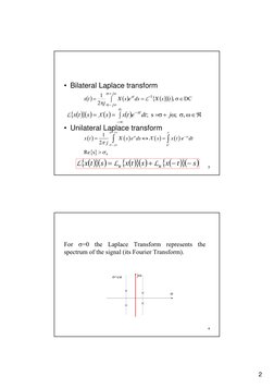 2
3
• Bilateral Laplace transform
• Unilateral Laplace transform
( )
( )
( )
( )
{ }
0
0
1
2
Re s
j
st
st
j
x t
X s e ds
s
x