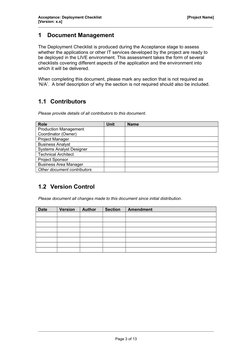 Acceptance: Deployment Checklist
[Project Name]
[Version: x.x]
______________________________________________________________