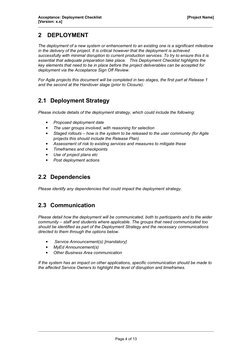 Acceptance: Deployment Checklist
[Project Name]
[Version: x.x]
______________________________________________________________