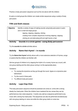 Exploring Sound – Body percussion 
 
PPDS    10 
Practice a body percussion sequence such as the one above with the childre