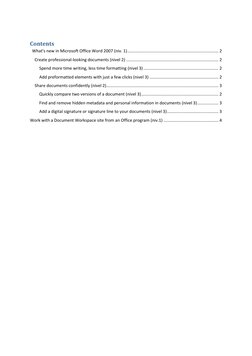 Contents 
 
  What's new in Microsoft Office Word 2007 (niv. 1) .............................................................