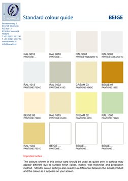 RAL 9016
PANTONE ...
RAL 9010
PANTONE ...
RAL 9001
PANTONEWARMGRAY1C
RAL 9002
PANTONECOOLGRAY1C
RAL 1013
PANTONE 7534C
RAL 70