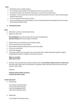 Hints:  
 
Remember who your target reader is.  
 
Do not forget to give the title of the film/book of which you write this