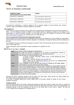 10
Statement of detail
www.swinton.co.uk
Terms of Business (continued)
Instalment charges
(where payment is not by direct deb