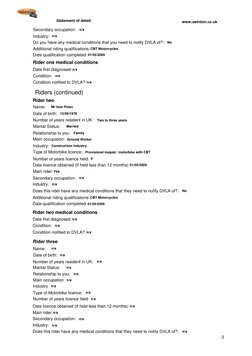 3
Statement of detail
www.swinton.co.uk
Secondary occupation:
Industry:
Do you have any medical conditions that you need to n