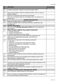 Page 4 of 11
Ite
m
Attribute
Assessmen
t
2.5.
2
Is there a process in place to monitor project risks?
2.5.
3
Has provision be