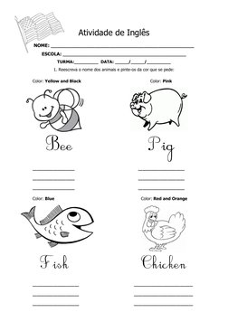 Atividade de Inglês: Animais 1º Ano | PDF