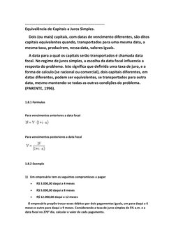 ........................................................................ 
Equivalência de Capitais a Juros Simples. 
    Dois