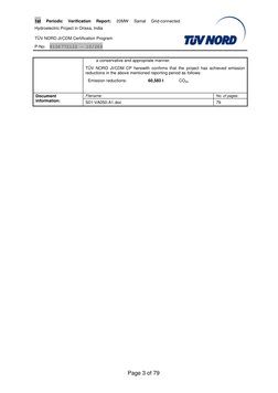 1st 
Periodic 
Verification 
Report: 
20MW 
Samal 
Grid-connected 
Hydroelectric Project in Orissa, India 
            
TÜV N