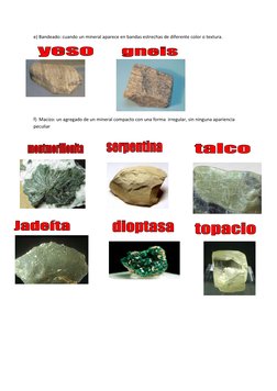 e) Bandeado: cuando un mineral aparece en bandas estrechas de diferente color o textura.  
 
 
 
 
 
 
f)  Macizo: un agregad