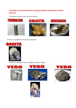 3) Cuando un mineral consta de un grupo radiales o paralelos de cristales 
distintos:  
a) Columnar: individuos como columnas