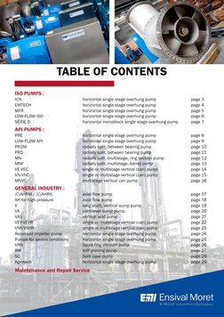 ISO PUMPS :
ICN
horizontal single stage overhung pump
page 3
EMTECH
horizontal single stage overhung pump
page 4
MFR
horizont