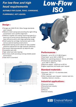 www.ensival-moret.com
Design :
-
/ Flanges per ANSI PN 40. Other flange standards
upon request
/ Metal-to-metal casing seal p