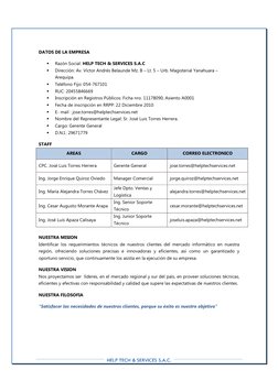 HELP TECH & SERVICES S.A.C.
HELP TECH & SERVICES S.A.C.
HELP TECH & SERVICES S.A.C.
HELP TECH & SERVICES S.A.C.  
 
 
DATO