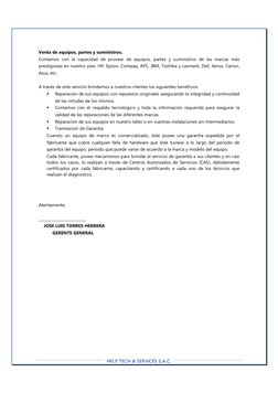 HELP TECH & SERVICES S.A.C.
HELP TECH & SERVICES S.A.C.
HELP TECH & SERVICES S.A.C.
HELP TECH & SERVICES S.A.C.  
 
 
Vent