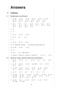 MEP Pupil Text 1-6 Answers
251
Answers
1
Indices
1.1 
Multiplication and Division
1. 
(a)   20           (b)   21          (c