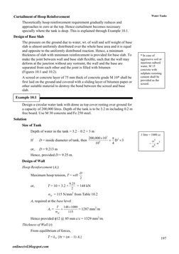 197
 
Water Tanks
Curtailment of Hoop Reinforcement  
Theoretically hoop reinforcement requirement gradually reduces