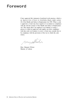 6   APPROVED CODE OF PRACTICE FOR LOAD-LIFTING RIGGING
Foreword
I have approved this statement of preferred work practices, w
