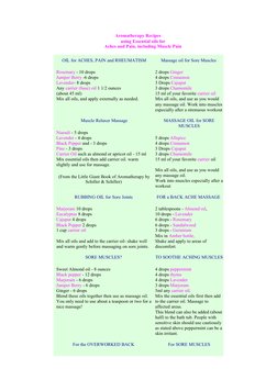 Aromatherapy Recipes 
using Essential oils for 
Aches and Pain, including Muscle Pain 
OIL for ACHES, PAIN and RHEUMATISM
Ros
