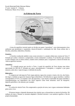 Escola Municipal Padre Marzano Matias
2º ciclo / turmas 23    Ciências   
Professora: Marta Alves Torres