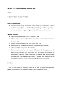 Introduction to Computers Lesson Plan | PDF | Lecture | Learning