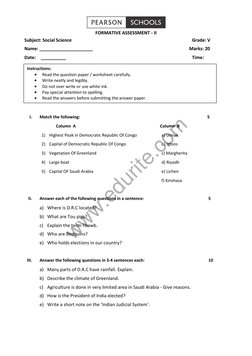 Class 5 Social Science Question Paper | PDF | Learning | Science