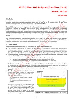 1 
 
API-521 Flare KOD Design and Even More (Part 1) 
Saeid R. Mofrad 
03-Jan-2014 
Introduction 
API 521 provides the prin