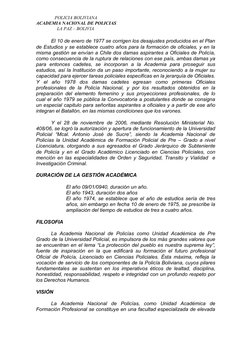 POLICIA BOLIVIANA 
ACADEMIA NACIONAL DE POLICIAS 
                  LA PAZ – BOLIVIA 
El 10 de enero de 1977