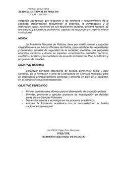 POLICIA BOLIVIANA 
ACADEMIA NACIONAL DE POLICIAS 
                  LA PAZ – BOLIVIA 
exigencia académica, qu