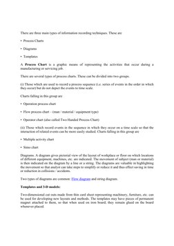 There are three main types of information recording techniques. These are  
•  Process Charts 
•  Diagrams  
•  Templates  
A