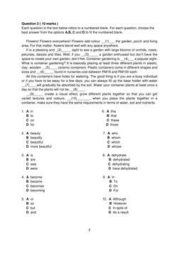 Question 2 ( 10 marks ) 
Each question in the text below refers to a numbered blank. For each question, choose the 
best answ
