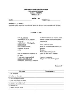 SMK SEKSYEN 8 KOTA DAMANSARA 
PENILAIAN KURIKULUM 1 
BAHASA INGGERIS 
TINGKATAN 3 
 
MASA: 2 jam 
NAMA:______________________