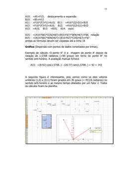 11 
A10:   =A5+F13; 
deslocamento e expansão 
B10:   =B5+H13 
A11:   =F16*(F2-F1)+A10;   B11:   =H16*(G2-G1)+B10 
A12: