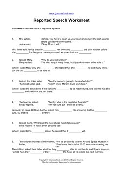 www.grammarbank.com (http://www.grammarbank.com/)
Reported Speech Worksheet
Rewrite the conversation in reported speech
1. 
M
