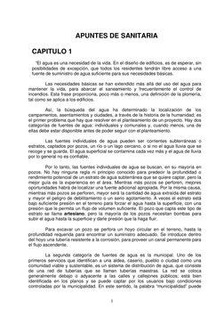 1
 
APUNTES DE SANITARIA 
 
CAPITULO 1 
 
“El agua es una necesidad de la vida. En el diseño de edificios, es de esperar, s