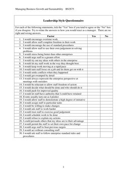 Managing Business Growth and Sustainability    BS2S75 
 
1 
 
 
Leadership Style Questionnaire 
 
For each of the following s