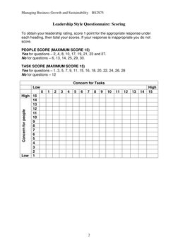 Managing Business Growth and Sustainability    BS2S75 
 
2 
 
Leadership Style Questionnaire: Scoring 
 
To obtain your leade