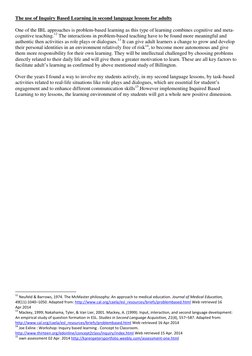 The use of Inquiry Based Learning in second language lessons for adults 
One of the IBL approaches is problem-based learning