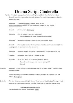 Drama Script Cinderella 
Narrator:  A hundred years ago, there lived a beautiful girl named Cinderella.  After her father die