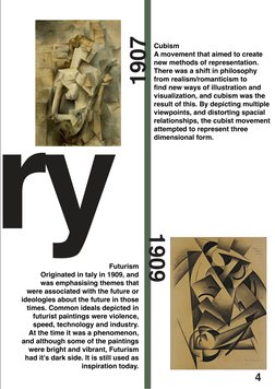 Cubism 
A movement that aimed to create 
new methods of representation. 
There was a shift in philosophy 
from realism/romant