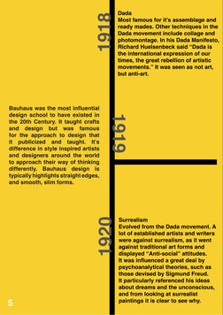 1918
Dada 
Most famous for it’s assemblage and 
ready mades. Other techniques in the 
Dada movement include collage and 
phot