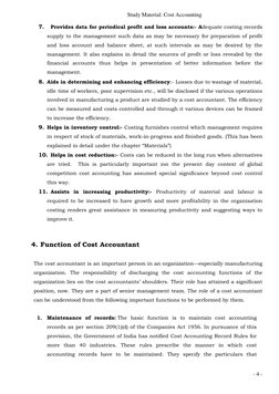 Study Material: Cost Accounting 
- 4 - 
7.  Provides data for periodical profit and loss accounts:- Adequate costing reco