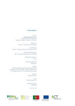 FICHA TÉCNICA
TÍTULO
Manual de Boas Práticas
Indústria Têxtil e do Vestuário
Segurança, Higiene e Saúde no Trabalho
PROJECTO